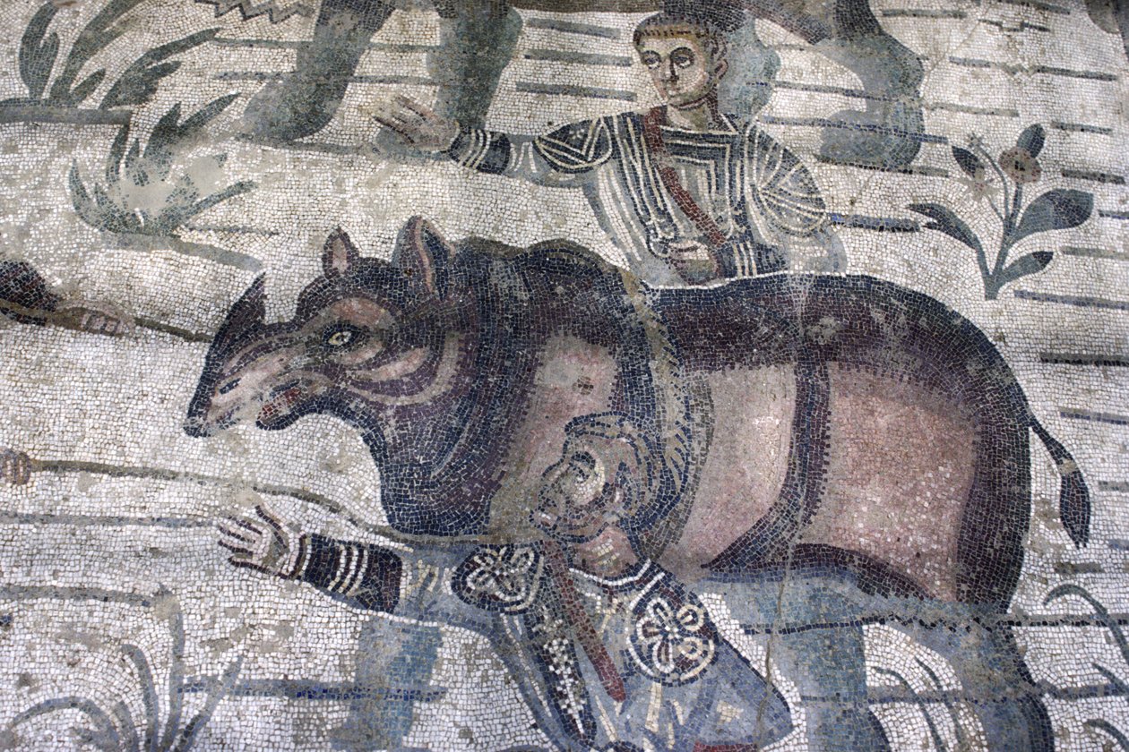 Muži pasoucí nosorožce (mozaika) (detail) od Roman