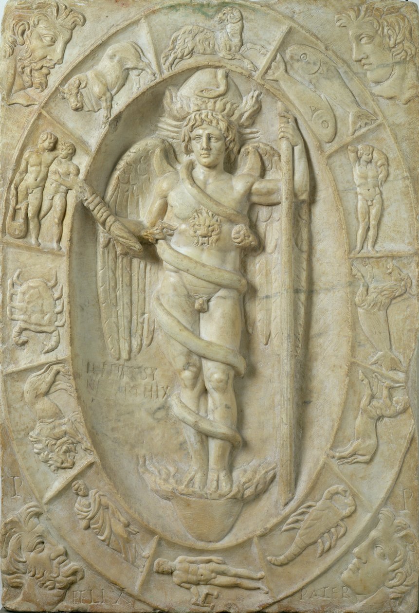 Mithraický reliéf představující mladistvé božství, možná Mithra (mramor) od Roman