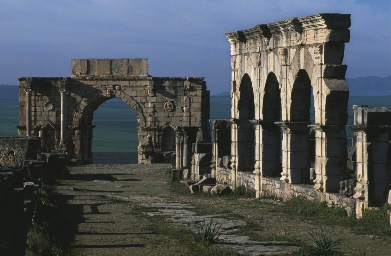 Portico na Decumanus Maximus a vítězný oblouk Caracalla od Roman