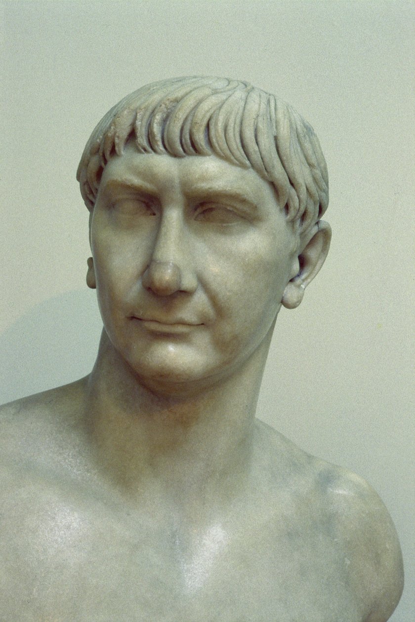 Portrét císaře Traiana (53-117 nl) (mramor) od Roman