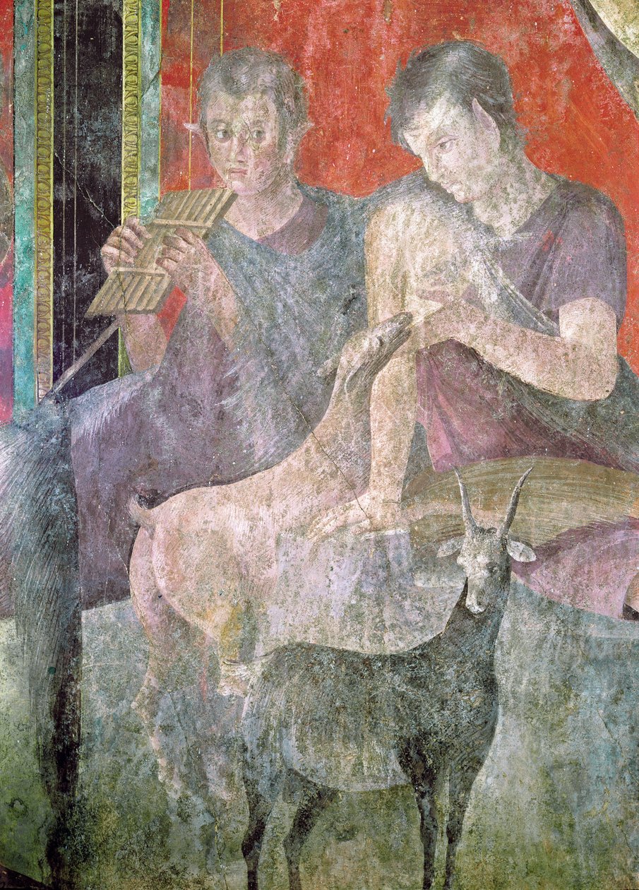 Satyr hrající na dudy a nymfa kojící kozu, 60-50 př. n. l. (viz také 57187 a 57185) od Roman