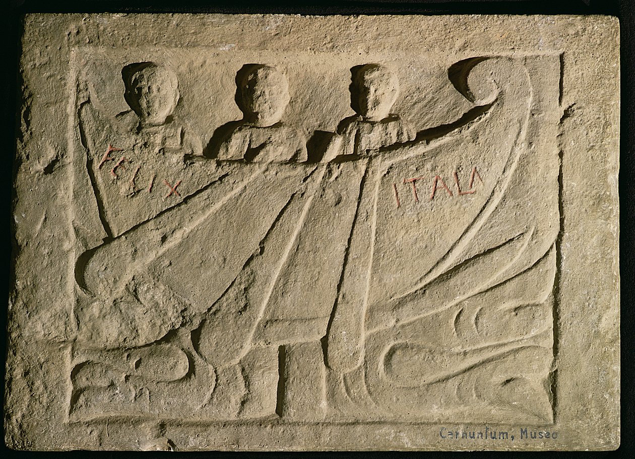 Stela zobrazující veslici „Felix Itala“ na řece Dunaj od Roman