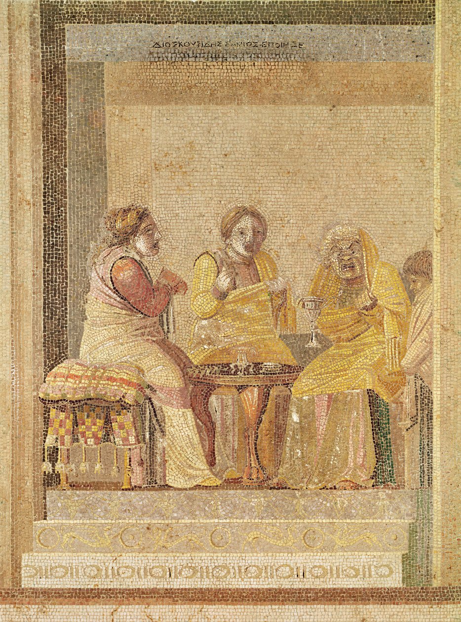 Divadelní scéna: Kouzelník s klienty (mozaika) od Roman