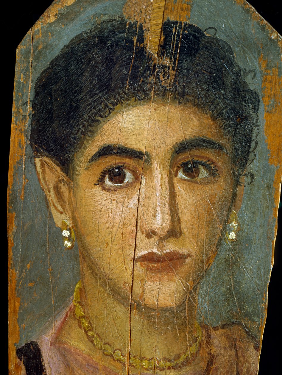 Portrét ženské mumie, z Théb, 2. století (enkaustický vosk a malba na lipovém dřevě) od Roman Period Egyptian