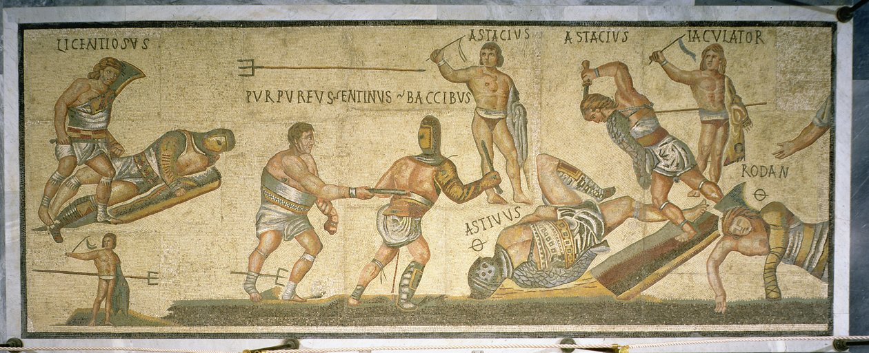 Bitva mezi gladiátory, 320 n. l. (mozaika) od Roman