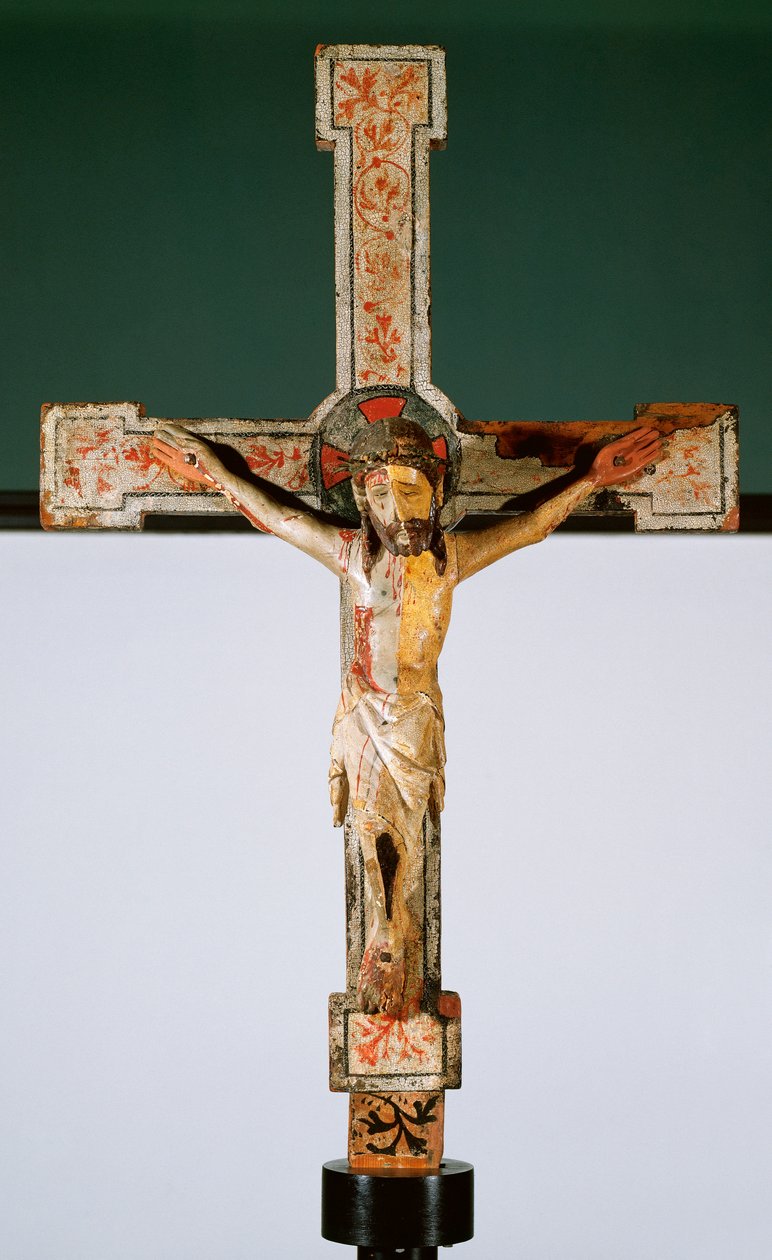 Kristus ukřižovaný (christus pacienti) (polychromované dřevo) od Romanesque