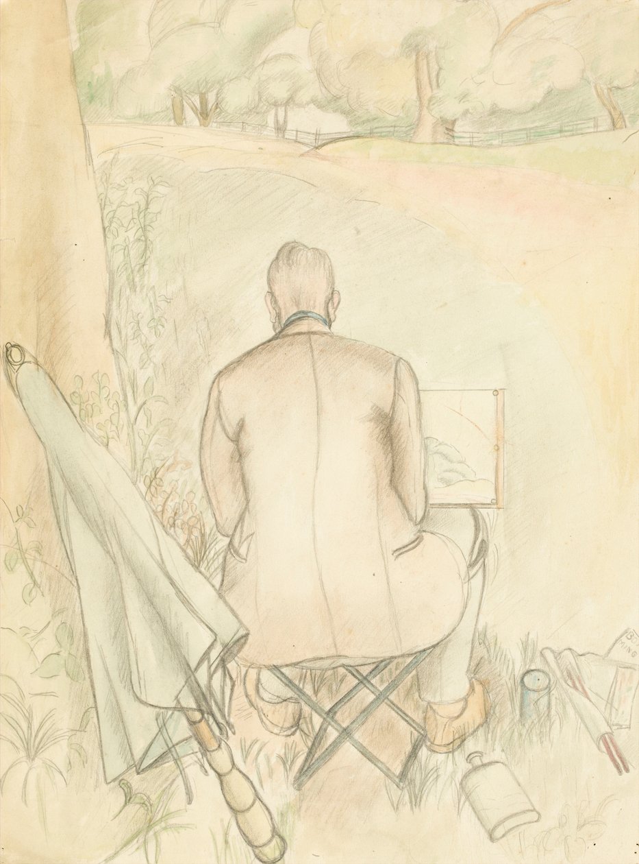 Portrét umělcova manžela Reginalda Brilla, skicování, kolem roku 1930 (wc a tužka na papíře) od Rosalie Brill