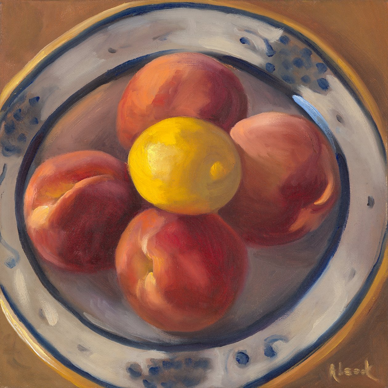 Broskve a citron, 2016 (olej na plátně) od Rosemarie Adcock