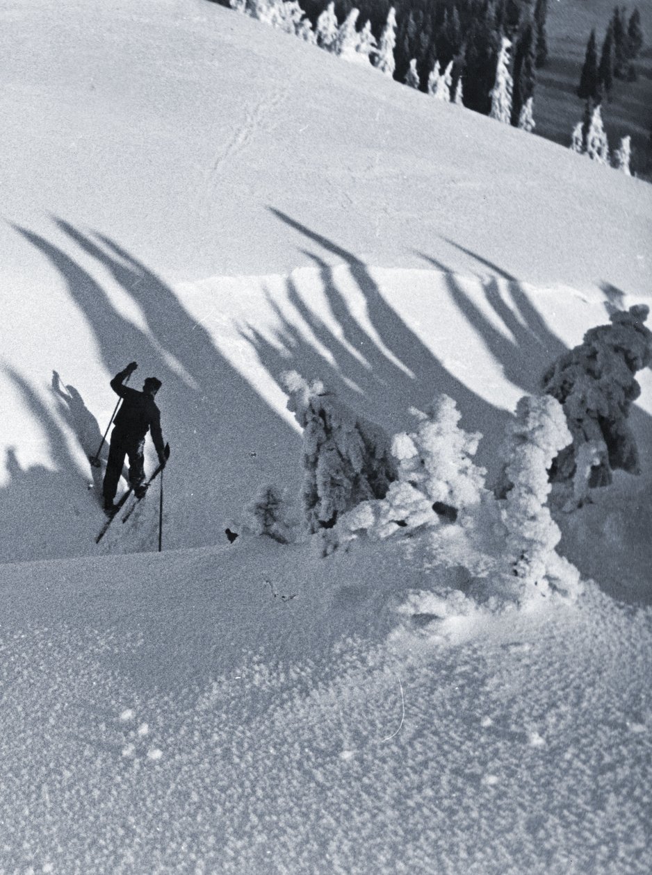 Lyžař, 1928 (kyanotypie) od Rudolph Koppitz