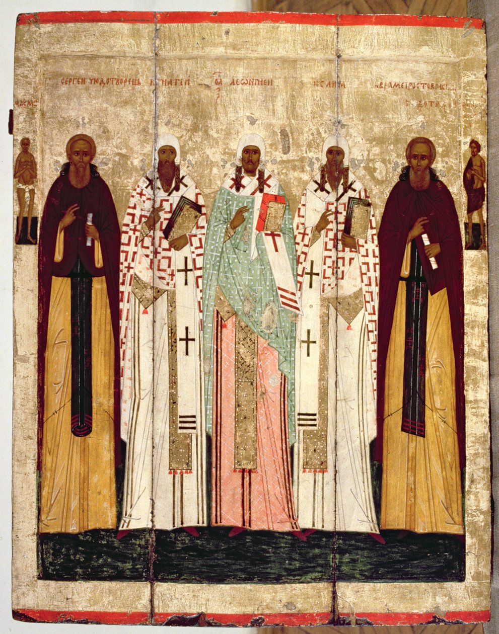 Sv. Sergius z Radoneše se svatými z Rostova, konec 15. století (tempera na panelu) od Russian School