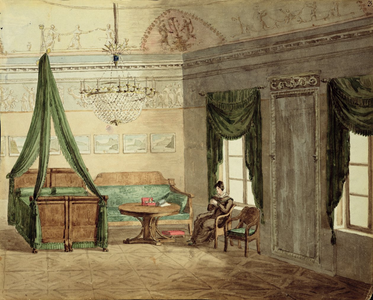 Klasická ložnice, 1819 (Wc na papíře) od Russian School
