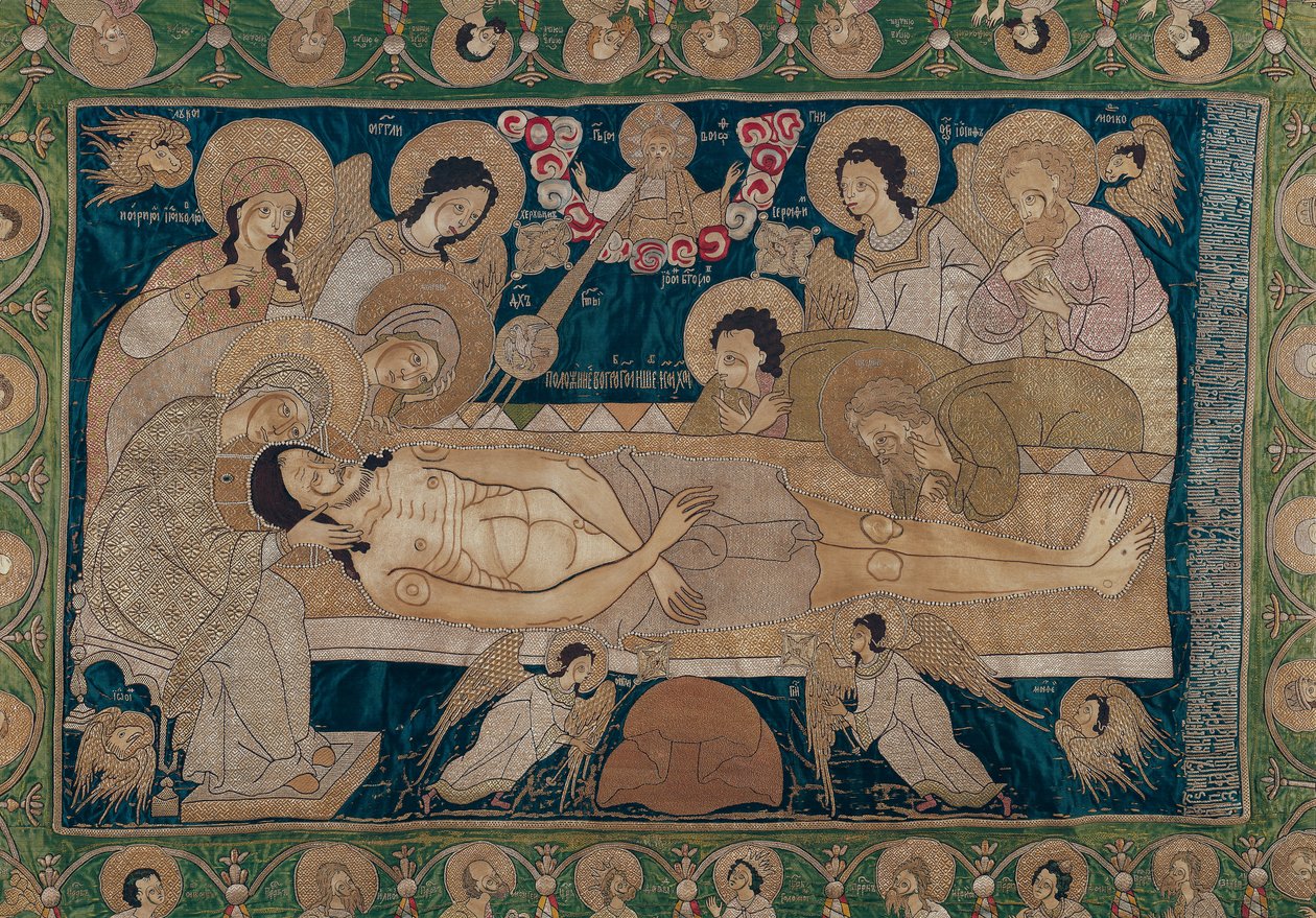 The Entombment, Moskevská škola, 1678 (vyšívané hedvábí) od Russian School