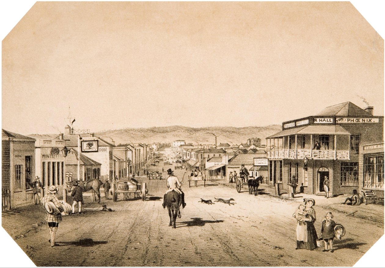 Pohledy v Adelaide č. 2. Hindley Street hledá východ od S. T. Gill