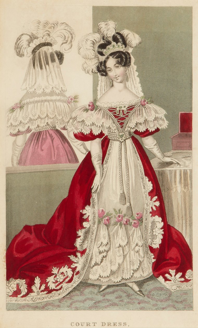 Dvorní šaty, kolem 1831 (ručně kolorovaný lept) od S. Robinson