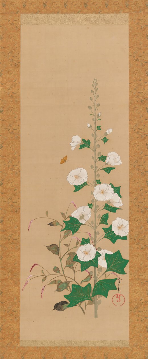 Hollyhocks and Princes-Feather Flowers, počátek 19. století. od Sakai Oho
