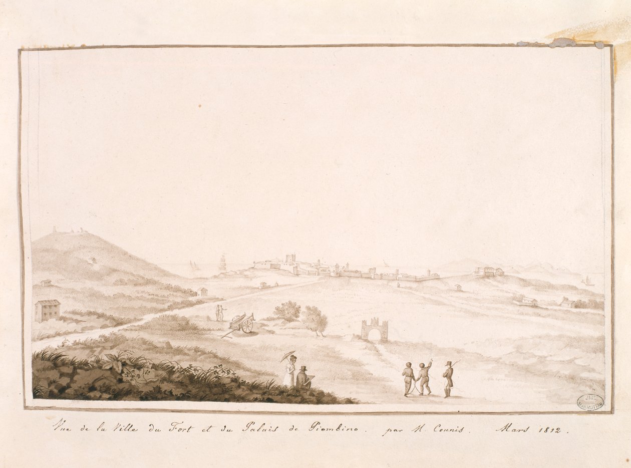 Pohled na opevněné město a palác Piombino, 1812 od Salomon Guillaume Counis