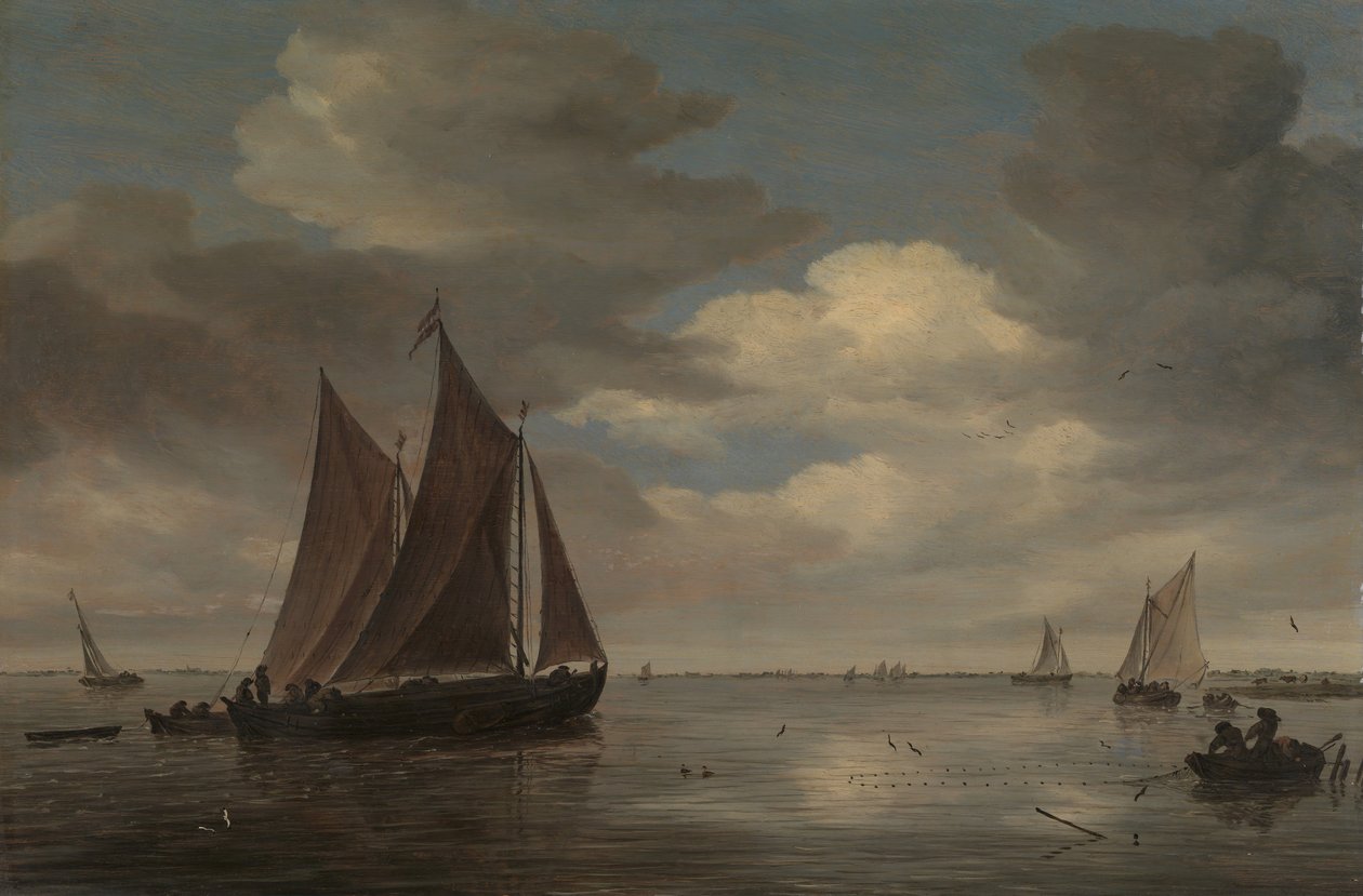 Rybářské lodě na řece, počátek 60. let 17. století. od Salomon Ruysdael
