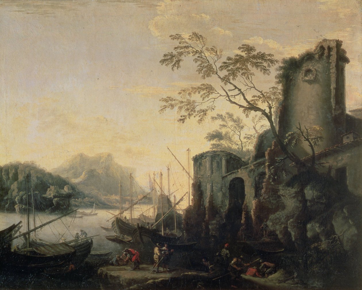 Říční krajina s loděmi a zříceninami od Salvator Rosa