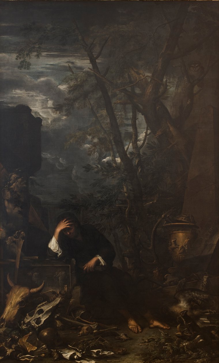 Démokritos v meditaci od Salvator Rosa