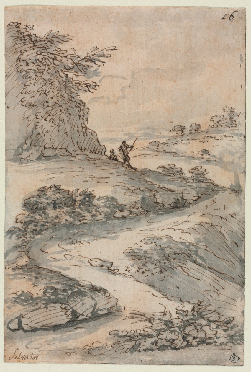 Postavy na klikaté cestě, polovina 1600s. od Salvator Rosa