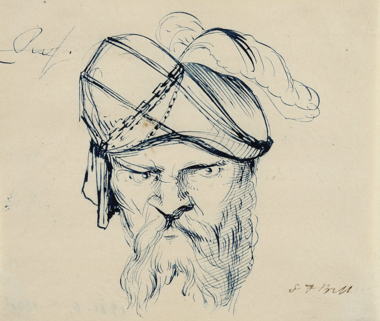 Muž v opeřeném turbanu, 1840-42 (pero a modrý inkoust na smetanově tkaném papíře) od Samuel Finley Breese Morse