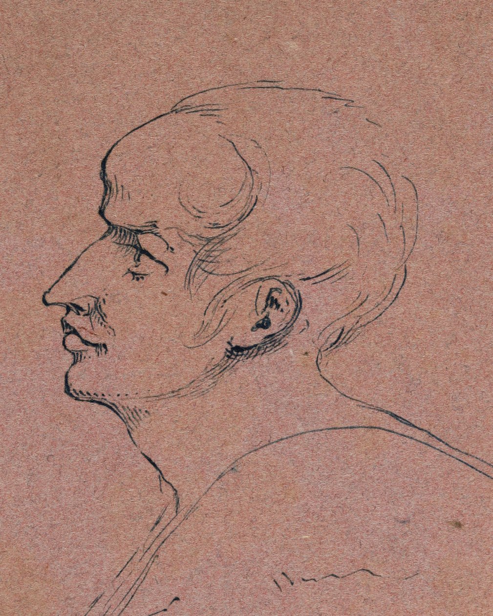 Profil muže, 1840 (pero a modrý inkoust na růžovém tkaném papíře) od Samuel Finley Breese Morse