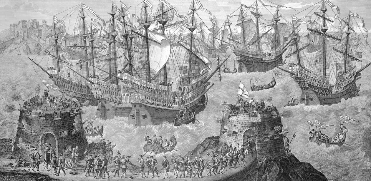 Nalodění Jindřicha VIII. (1491-1547) v Doveru, 31. května 1520, příprava na jeho rozhovor s francouzským králem Františkem I. (1494-1547) hospoda. v roce 1781, vyryl James Basire (bundw foto od Samuel Hieronymous Grimm