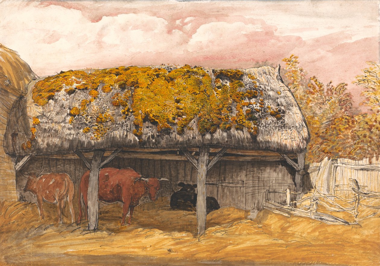 Kravská chata s mechovou střechou od Samuel Palmer