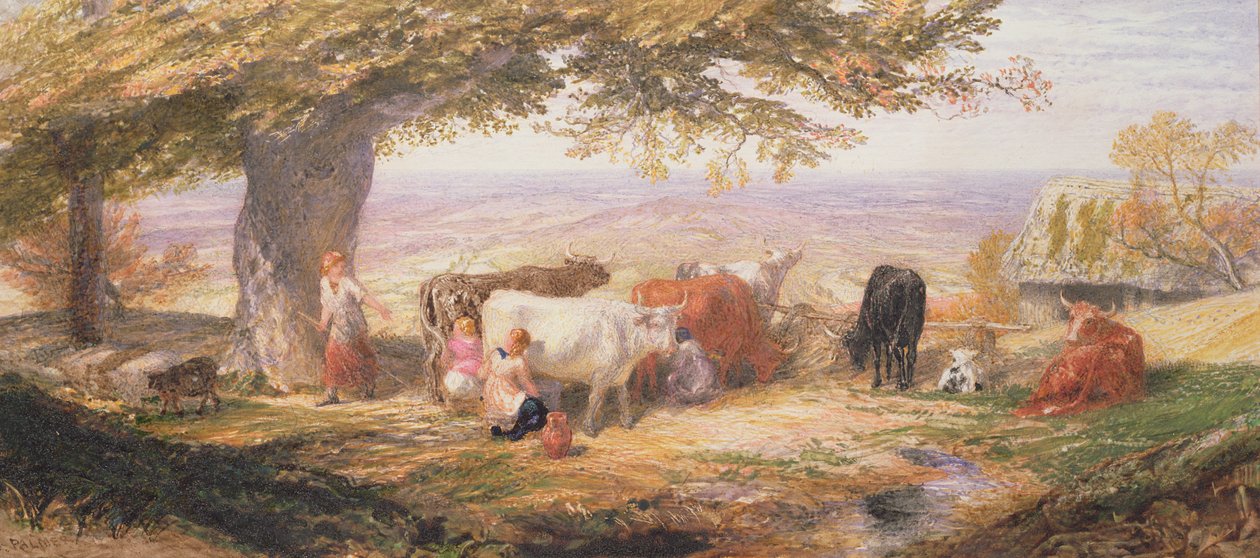 Dojení na polích od Samuel Palmer