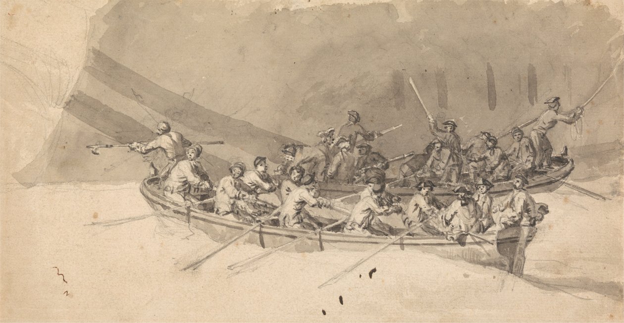 Dvě lodě s posádkami, studie pro The Royal William at Sea od Samuel Scott
