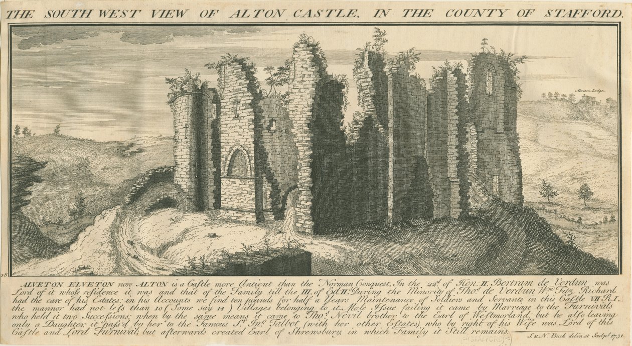 Alton Castle: rytina, 1731 od Samuel Buck