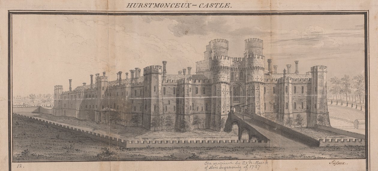 Hrad Herstmonceux, Sussex od Samuel Buck