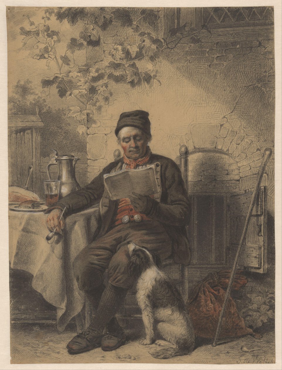 Čtení muž se psem od Samuel Johannes de Vletter