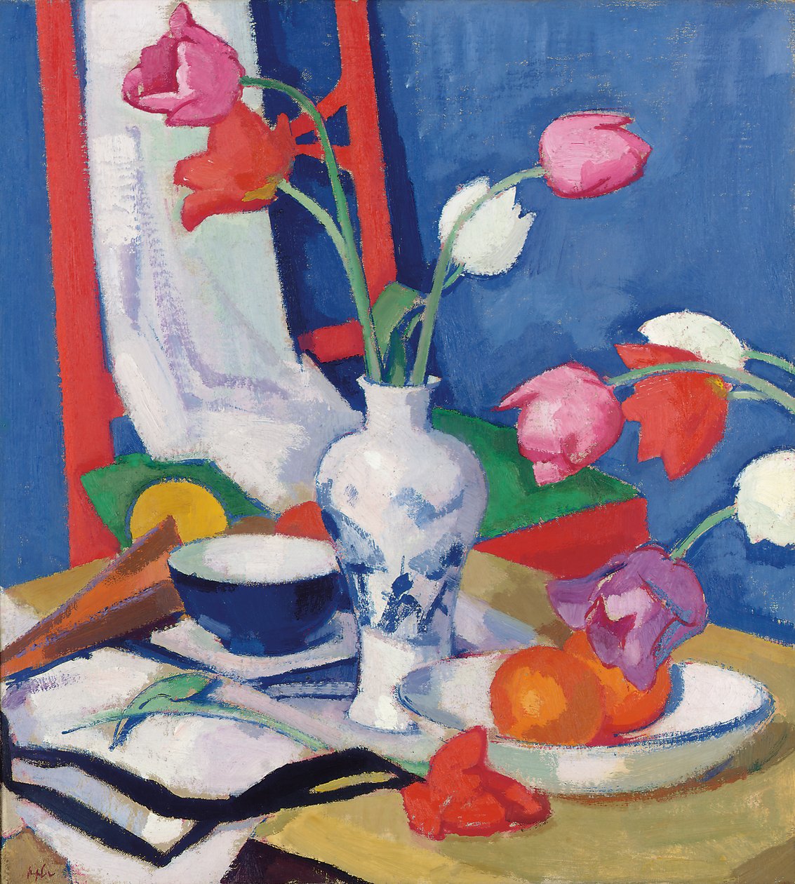 Červené křeslo a tulipány, kolem roku 1919 od Samuel John Peploe