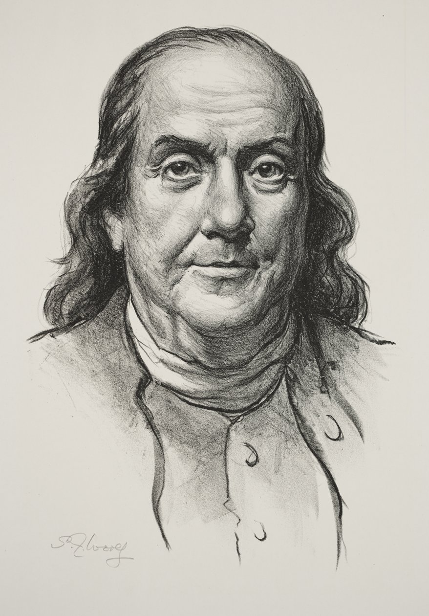 Benjamin Franklin (litho) od Samuel Johnson Woolf