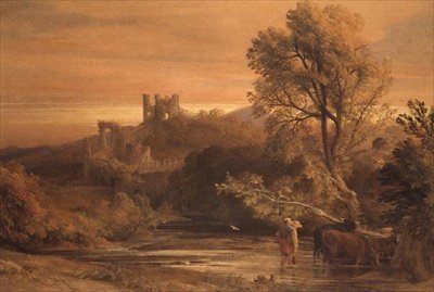Dobytek přecházející přes potok od Samuel Palmer