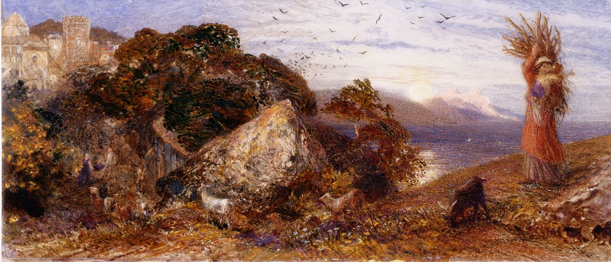 Vycházející měsíc (barva těla, tužka a akvarel) od Samuel Palmer