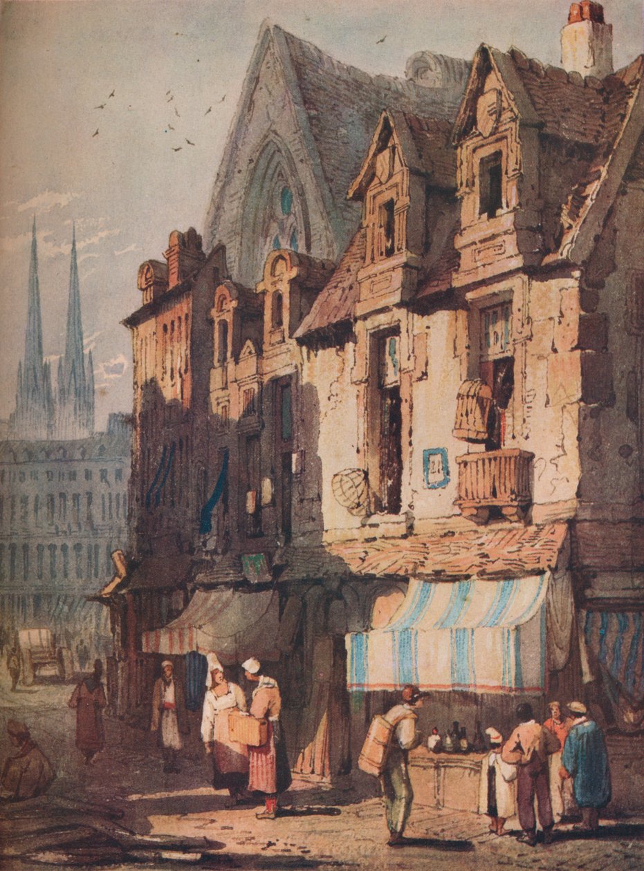 Pouliční scéna, Bayeux, Normandie, c1828 od Samuel Prout