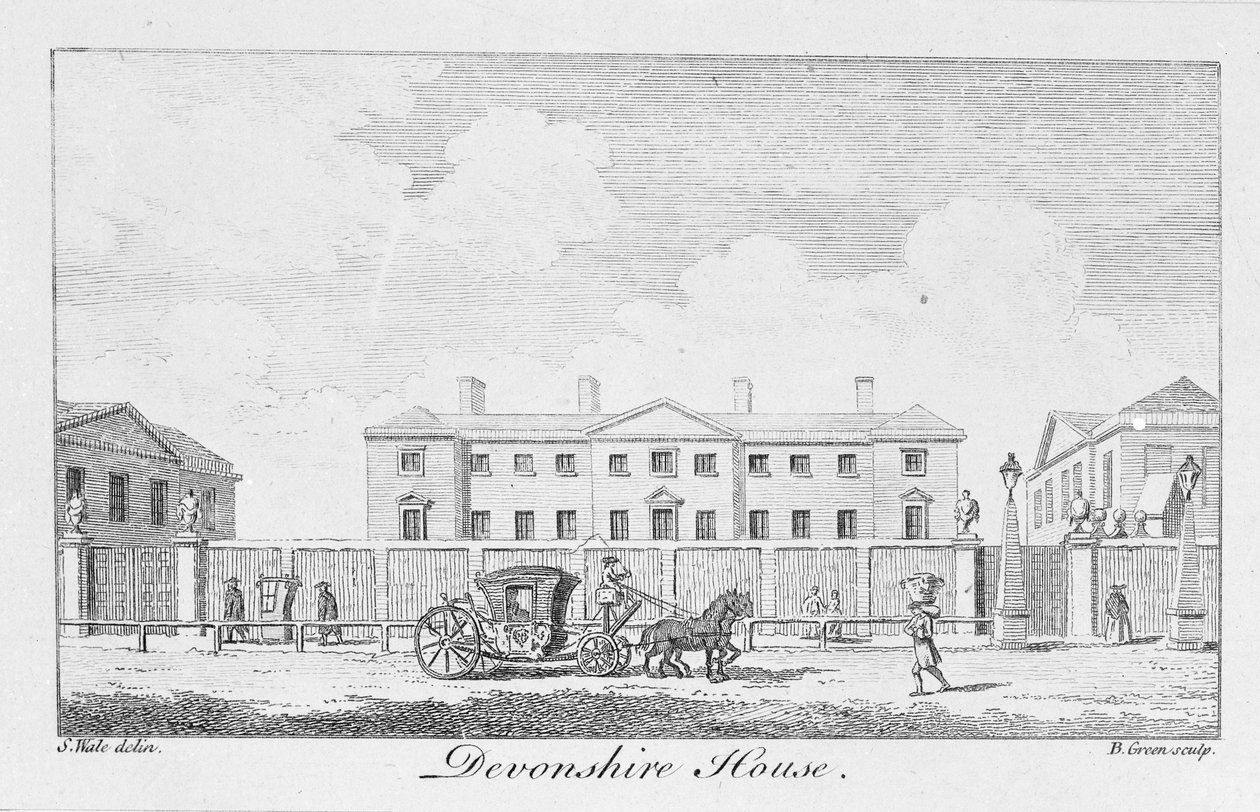 Devonshire House, vyrytý Benjamin Green, 1761 od Samuel Wale