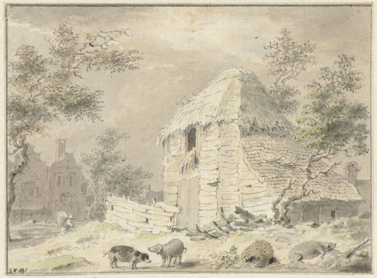 Farma chlév s některými prasaty od Samuel van Huls (possibly)