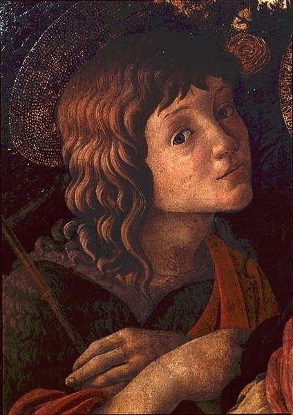 Madona s dítětem se sv. Janem Křtitelem, detail mladého světce od Sandro Botticelli