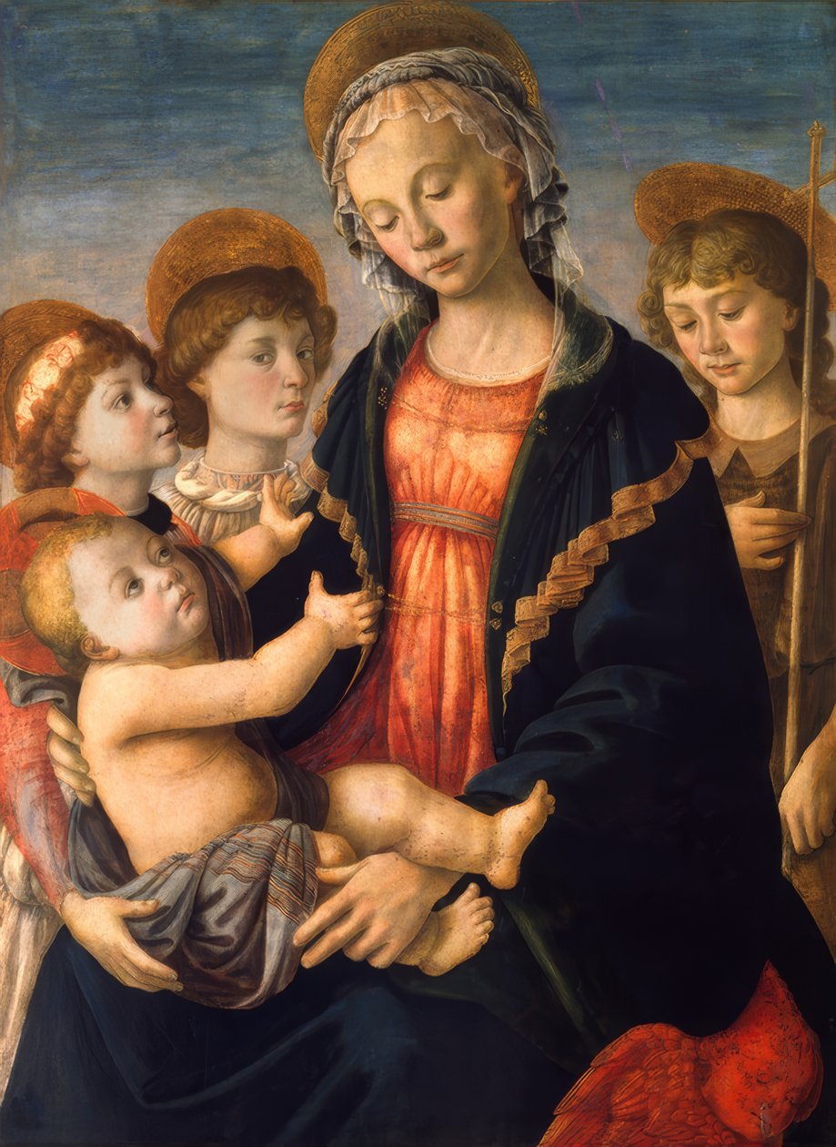 Marie s dítětem, chlapec Jan a dva andělé od Sandro Botticelli