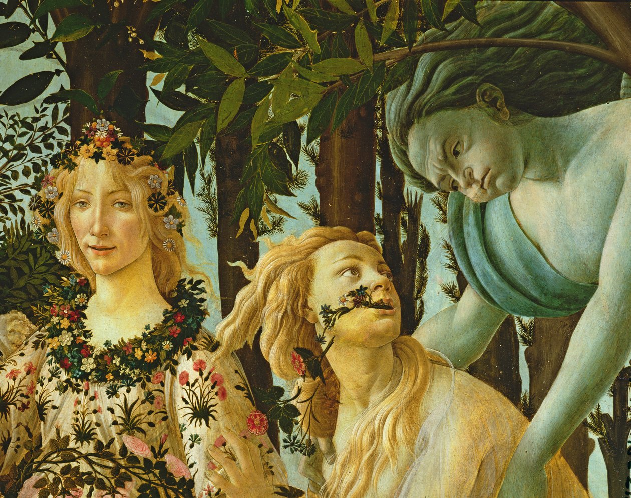 Primavera, detail Flory a Zephyr, kolem 1478, (tempera na panelu) (detail 558) od Sandro Botticelli
