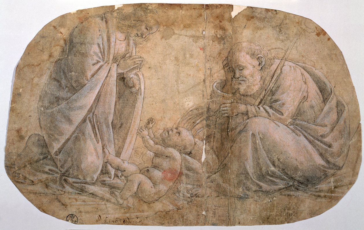 Studie k adoraci dítěte (kresba) od Sandro Botticelli
