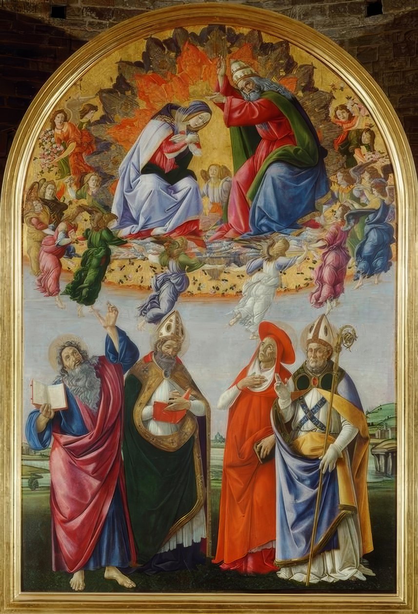 Korunovace Marie čtyřmi svatými od Sandro Botticelli
