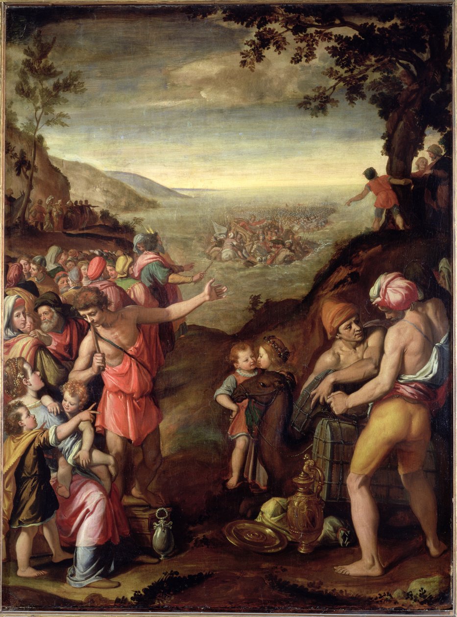 Přechod Rudého moře, 1572 (olej na břidlici) od Santi di Tito