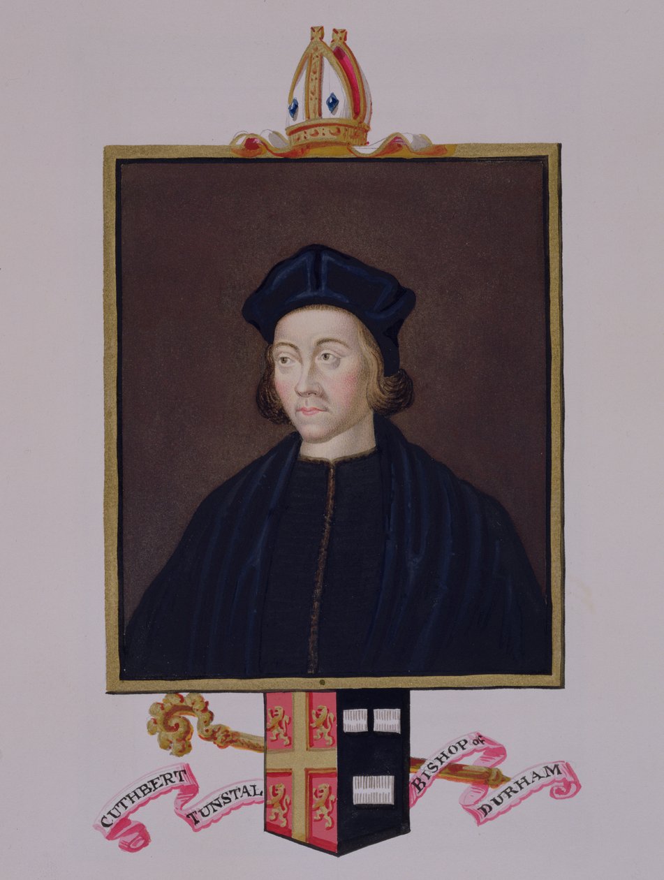 Portrét Cuthberta Tunstalla (1474-1559) biskupa z Durhamu z „Paměti dvora královny Alžběty“, vydané v roce 1825 (wc a kvaš na papíře) od Sarah Countess of Essex