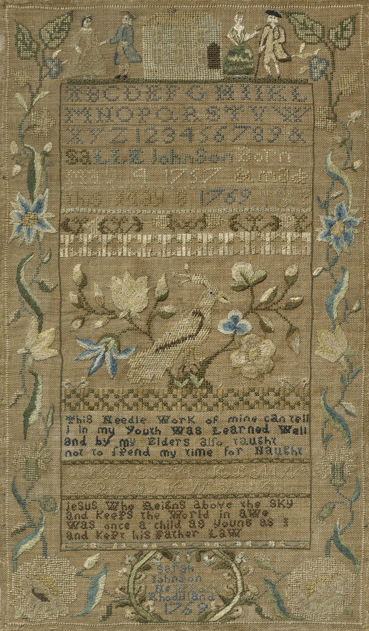 Sampler, 1769 (hedvábí na plátně) od Sarah Johnson
