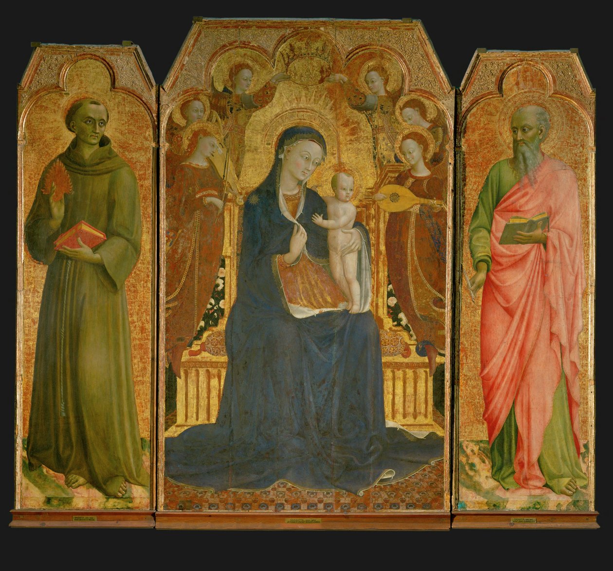 Polyptych. Uprostřed: Madona s dítětem obklopené ... od Sassetta (c.1392 1450)