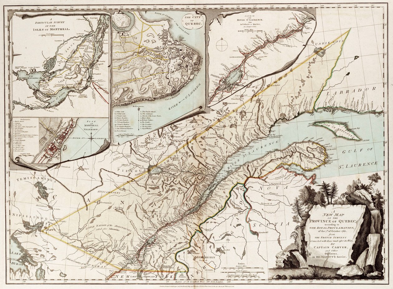 Mapa Quebec, Kanada od Sayer & Bennett